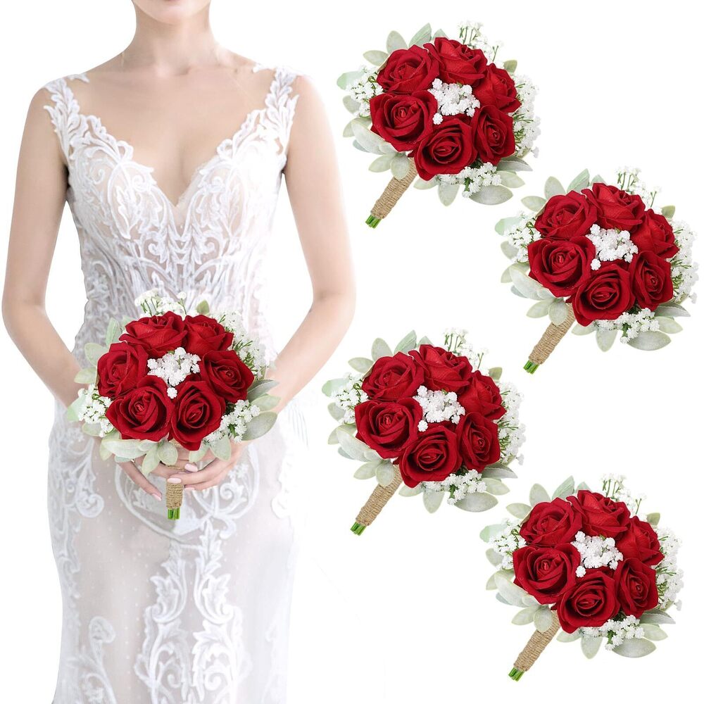 5046 Burgundy Bridesmaids Bouquets Set of 4-7 Inch Artificial Flower